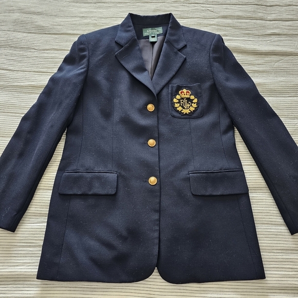 Lauren Ralph Lauren Navy Wool Blazer Signature Crown Crest Chest Pocket Sz 14 - Picture 3 of 14